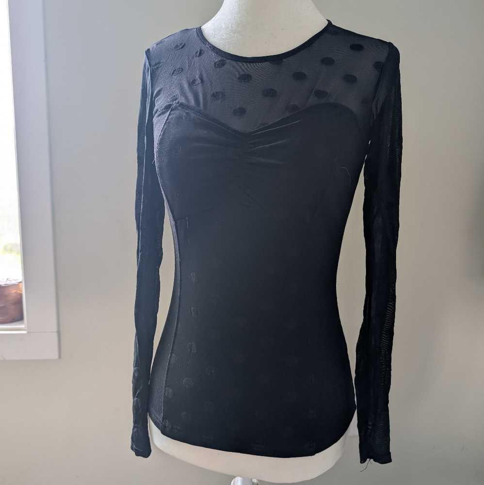 Vintage Guess Black Fitted Ruched Blouse